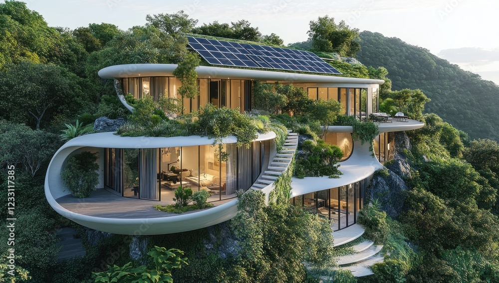 Obraz premium Eco-Friendly Cliffside Mansion: A Sustainable Dream Home
