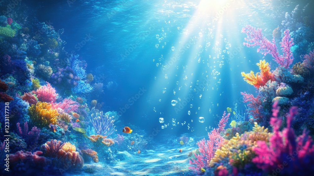 Fototapeta premium Vibrant Underwater Coral Reef Scene With Fish