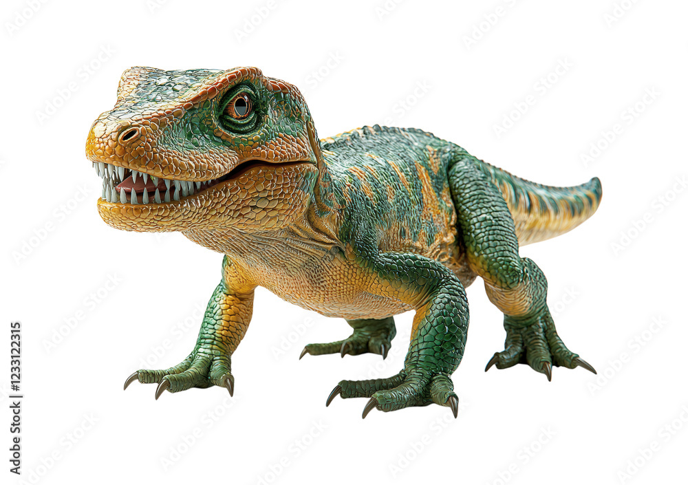 Obraz premium Highly Detailed and Realistic Dinosaur Figurine with Green and Yellow Scales, Isolated on Transparent and White Background