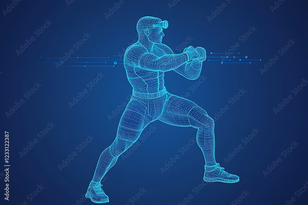 Fototapeta premium Futuristic glowing wireframe virtual fitness trainer concept
