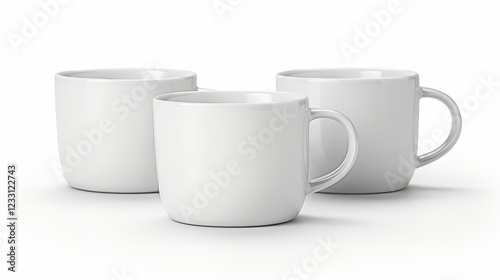 A collection of sleek white coffee mugs on a clean white backdrop, perfect for branding mockups and creative projects. photo