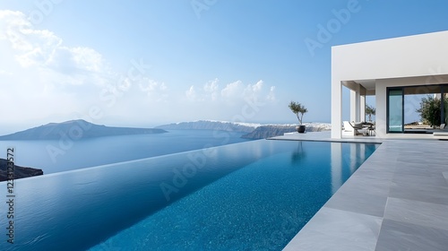 Luxury Villa Infinity Pool Aegean Sea Stunning View Modern Architecture Minimalist Design Breathtaking Ocean Panorama White House Island Vacation     