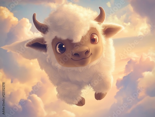 Cute Baby Bison with Big Eyes in a Fantasy Landscape - 4K Ultra HD Digital Illustration