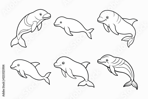 Set of beluga whale vector illustration.