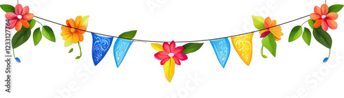 Decorative Festa Junina Banners. Hanging Draped and Close. Up Views.. Isolated on a Transparent Background. Cutout PNG.