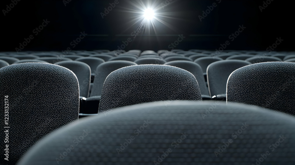 Empty cinema seats, spotlight, dark room, movie premiere Empty cinema seats, spotlight, dark room, movie premiere