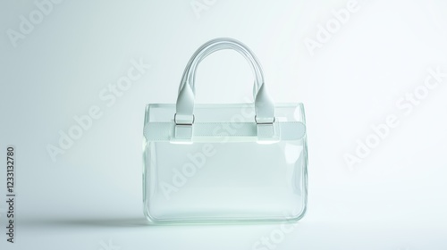Minimalist transparent handbag design on soft white background
