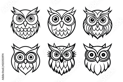 Set of owl wisdom mandala vector illustration.