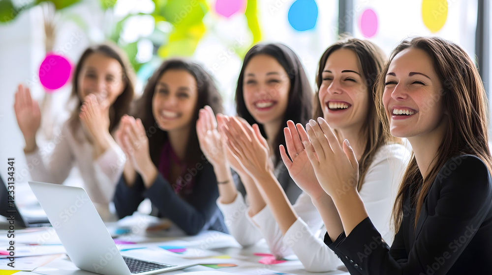 Group of happy businesswomen clapping at meeting
Group of happy businesswomen clapping at meeting
