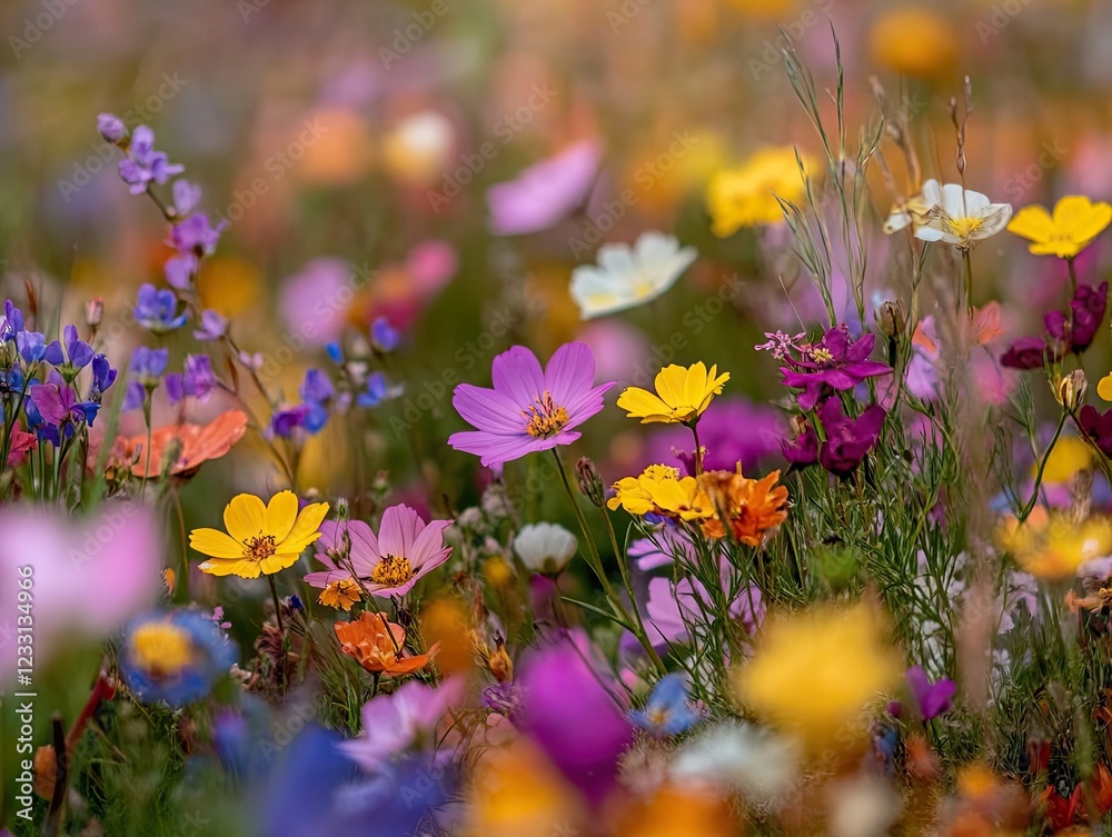 Obraz premium A Vibrant Field of Colorful Wildflowers Blooming in the Spring Season