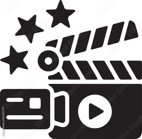The illustration of a clapperboard and a star recorder