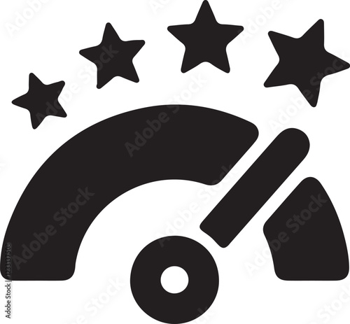 The illustration of a speedometer at full speed with a star
