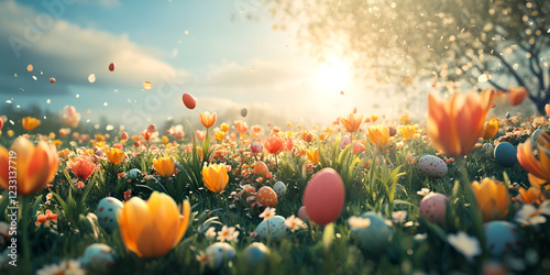 Spring Breeze Blowing Through a Field of Blooms for a Refreshing Scene photo