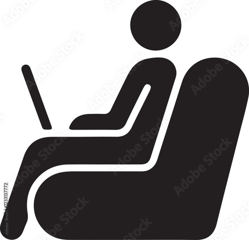 The illustration of a stickman working on a laptop while sitting on a sofa