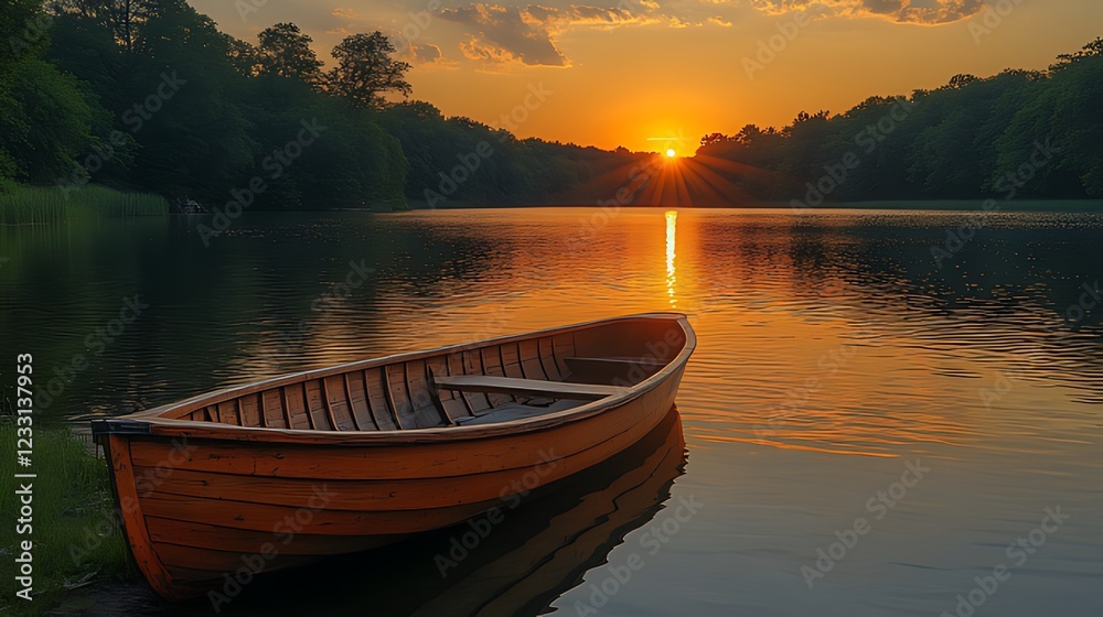 Sunset lake rowboat peaceful nature serenity calm Sunset lake rowboat peaceful nature serenity calm