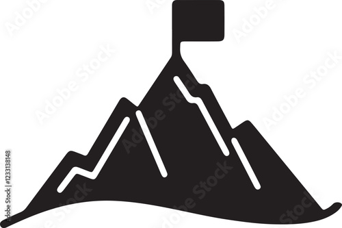 The illustration of a mountain peak with a waving flag planted at the top