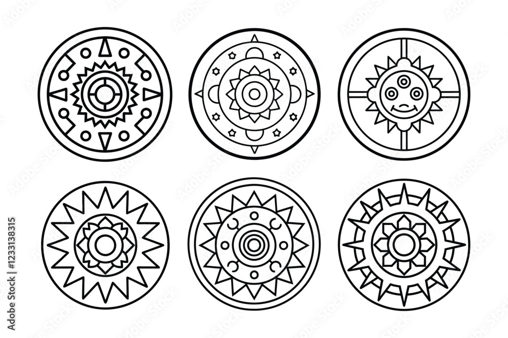Set of Mayan calendar mandala vector illustration. Set of Mayan calendar mandala vector illustration.