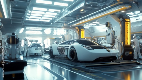 Wallpaper Mural Futuristic Car Design in High-Tech Laboratory with Robots Torontodigital.ca