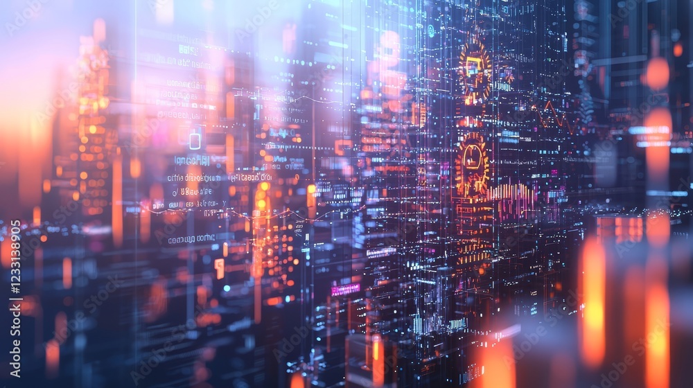 Fototapeta premium An abstract visualization of ISO certification, gears symbolizing systematic processes, overlaid with compliance-related keywords, dynamic graphics