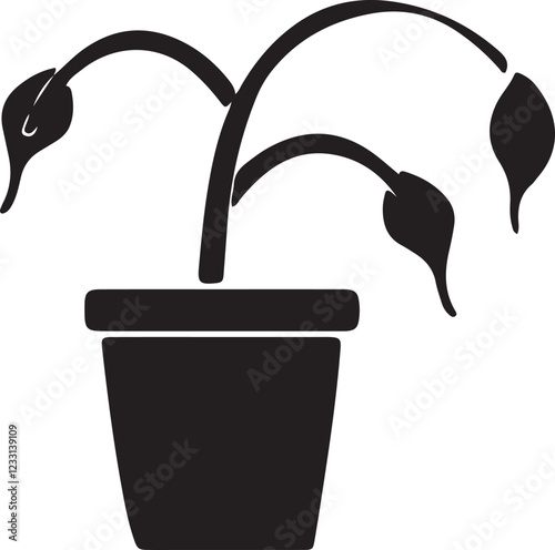 The illustration of a wilted plant in a pot