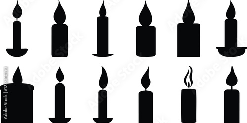 Candle silhouettes set, light pack of vector silhouette design, isolated background