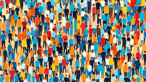 A flat stock illustration that represents inclusivity and diversity through a colorful crowd of individuals.