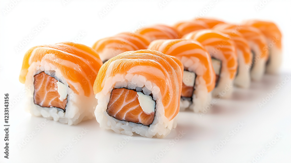 realistic salmon maki sushi roll isolated on white background realistic salmon maki sushi roll isolated on white background