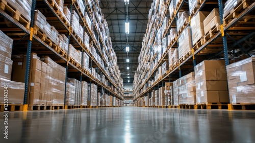 Rows of Cardboard Boxes Inside a Large Warehouse Storage Facility