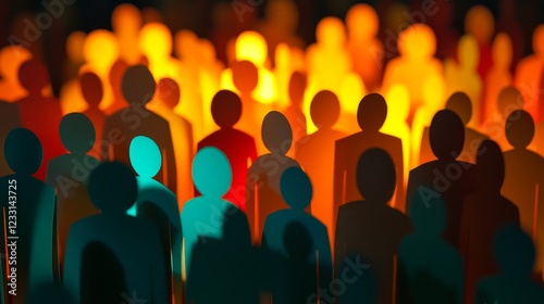 A spirited collection of paper-cut silhouettes of people. The scene is embellished with a paper people background