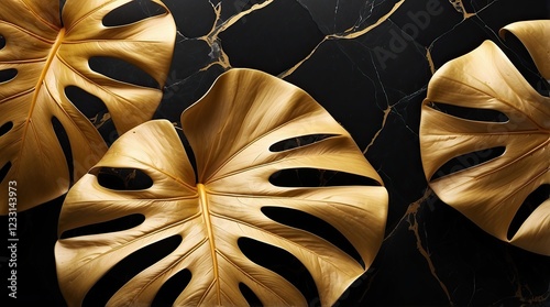 Stylish gold and black leaf pattern, luxury botanical wallpaper illustration photo