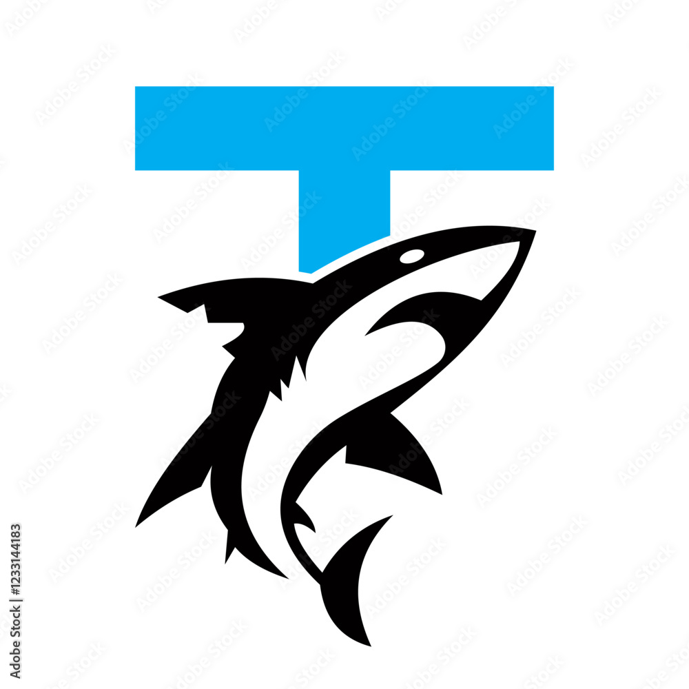 Fototapeta premium Initial Monogram Letter T Dolphin Logo Design Concept With Whale Symbol