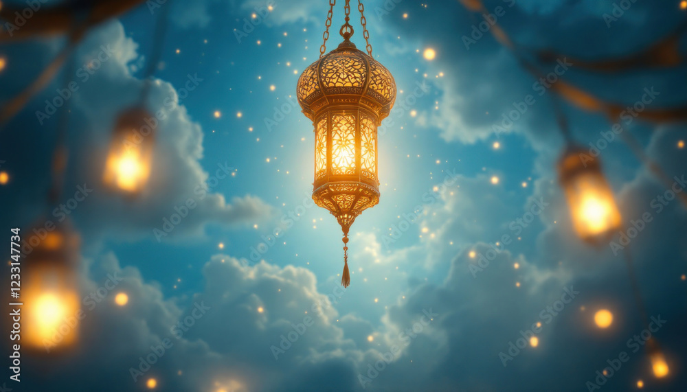 Obraz premium Ramadan Lantern Night Sky Festive Lights