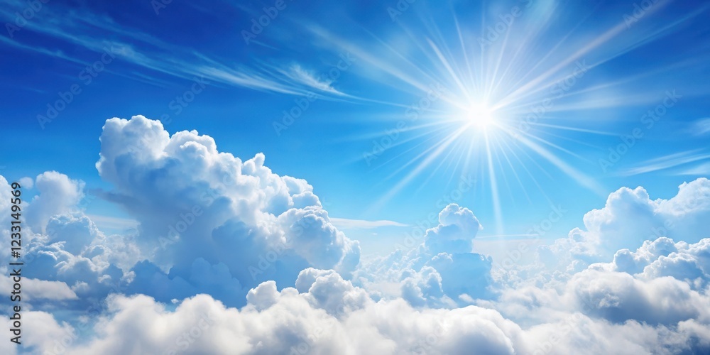 Softly glowing clouds against a light blue sky with fluffy white wisps and gentle rays of sunlight peeking through the atmosphere , sunny day, light sky Softly glowing clouds against a light blue sky with fluffy white wisps and gentle rays of sunlight peeking through the atmosphere , sunny day, light sky