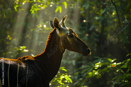 Wallpaper Mural Intriguing Okapi in its Lush Green Natural Habitat Bathed in Warm Sunlight Torontodigital.ca