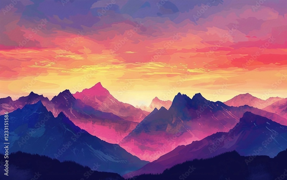 Obraz premium A dramatic view of a mountain range at sunset with vibrant skies and shadows