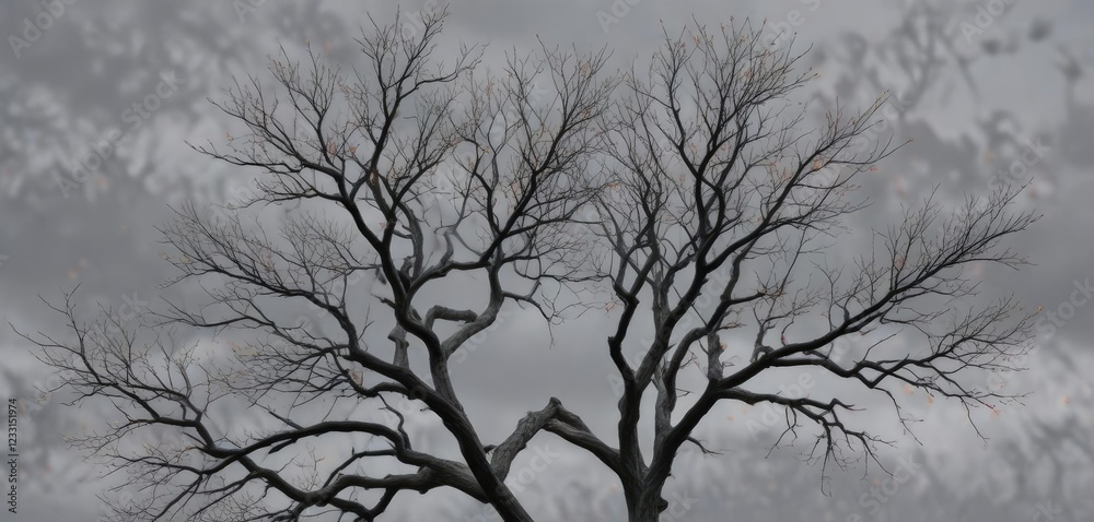 Obraz premium Leafless tree branches etched against a grey sky, sky, bare