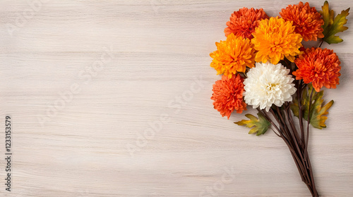 Wallpaper Mural Autumn flowers on wooden background, copy space Torontodigital.ca
