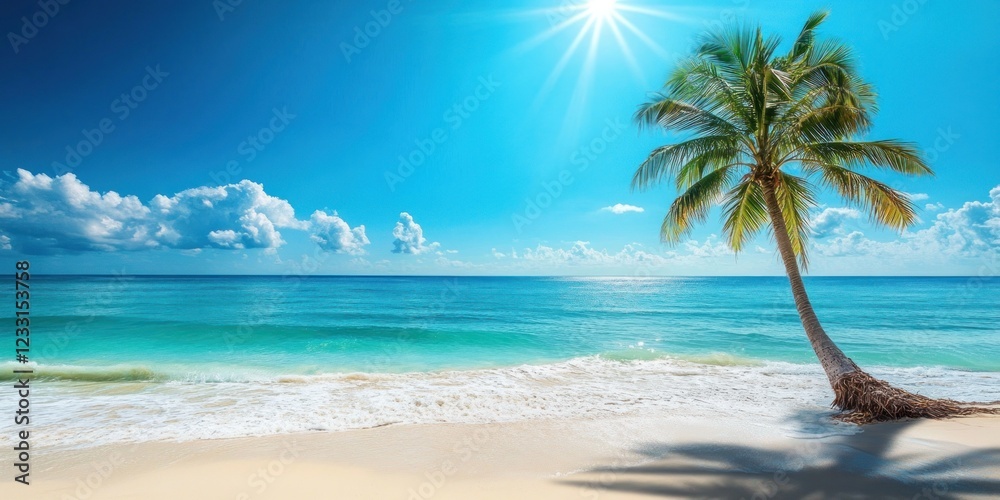 Obraz premium Tropical Paradise: Idyllic Beach Scene with Palm Tree