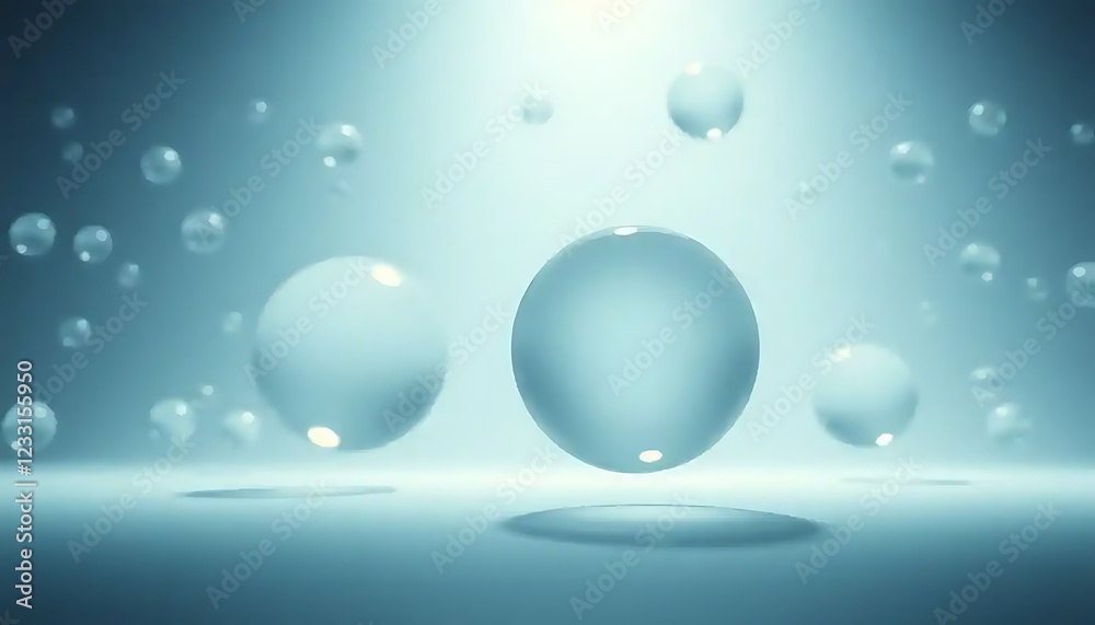 Abstract image of floating spheres in a light blue background Abstract image of floating spheres in a light blue background