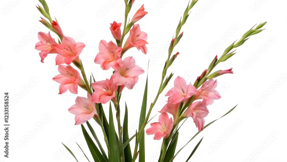 Pink Gladiolus Flowers Bouquet on White Background Pink Gladiolus Flowers Bouquet on White Background