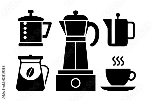 "Black-and-White Coffee and Tea Vector Illustration Collection"