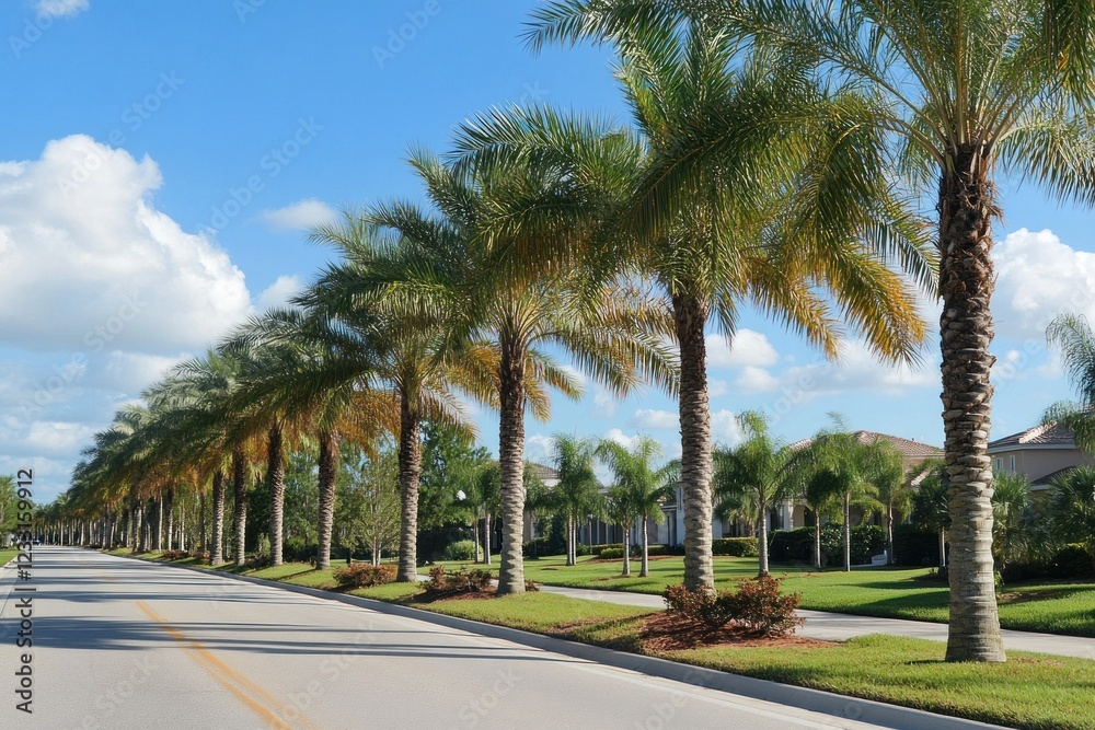 Picturesque Palm Tree Lined Street in Florida Picturesque Palm Tree Lined Street in Florida