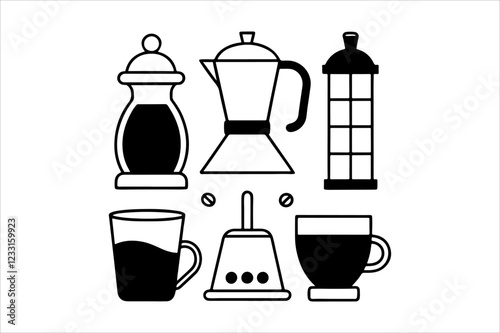 "Black-and-White Coffee and Tea Vector Illustration Collection"