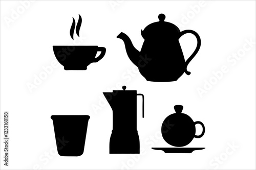 "Black-and-White Coffee and Tea Vector Illustration Collection"