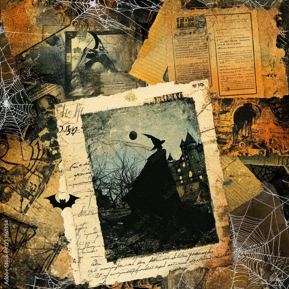 Obraz premium A Witch Silhouette Near A Castle Under A Full Moon