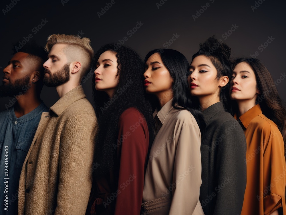 Diversity ethnicity group of people facing to same direction poster style Diversity ethnicity group of people facing to same direction poster style