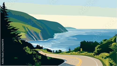 Scenic Drive on the Cabot Trail, Nova Scotia.eps