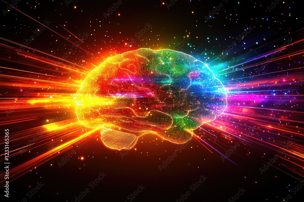 Fototapeta premium Vivid Digital Brain with Colorful Neural Connections and Glowing Light Effects