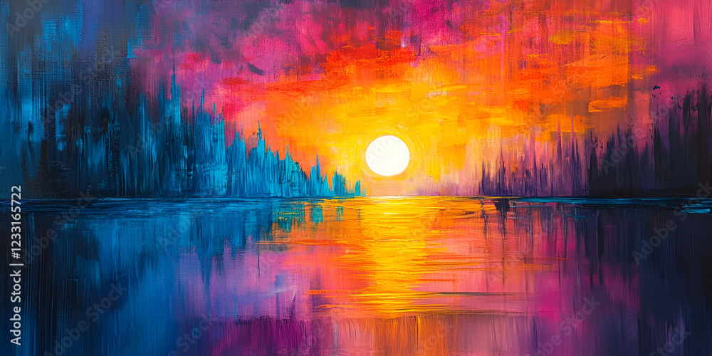 Obraz premium Vibrant Sunset Reflecting on Calm Water