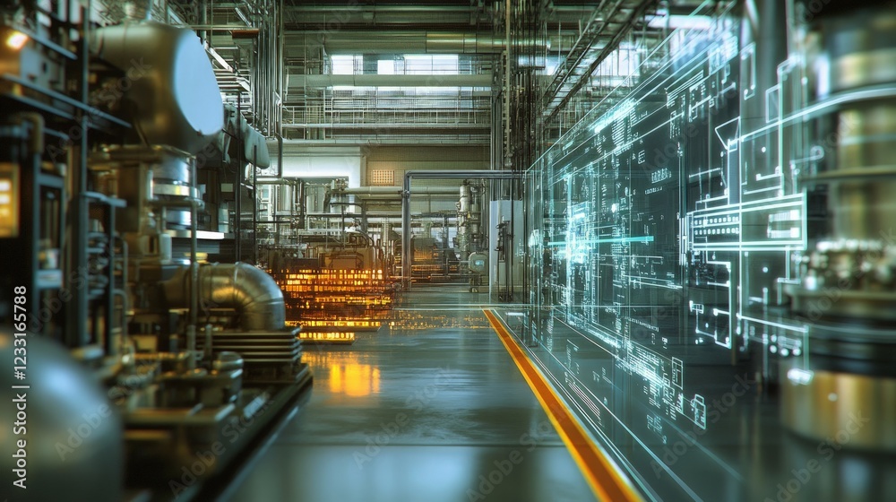 Fototapeta premium Industrial Factory Interior with High-Tech Elements and Equipment